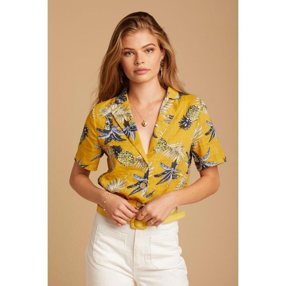 Emory Park women's Hawaiian Print Woven Top Yellow Size S